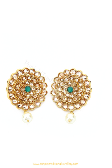 Antique Gold Finished Polki Studs By PTJ